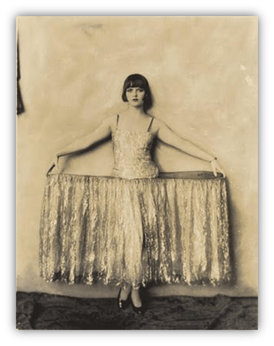 "Vintage performer in a sparkling dress, showcasing theatrical flair."