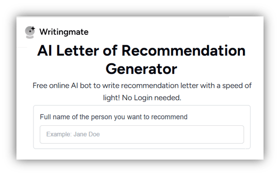 "AI letter of recommendation generator tool interface with input field."