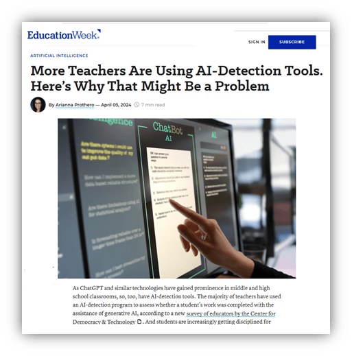 "Teacher using AI-detection tools in a classroom setting to evaluate student work."