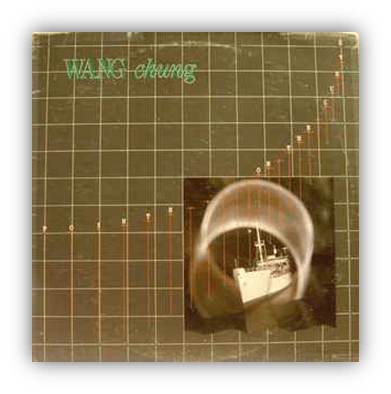 "Album cover of Wang Chung featuring a boat image and a graph design."