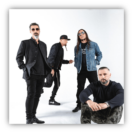 "Four-member music band posing against a white background."