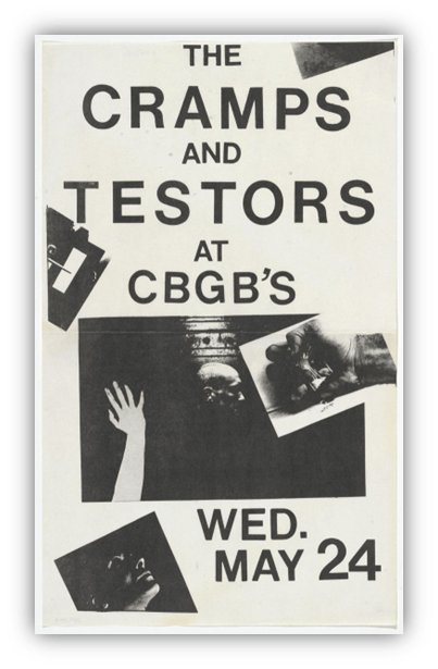 "Vintage concert flyer for The Cramps and Testors at CBGB's, May 24."
