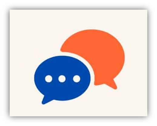 "Blue and orange speech bubbles representing communication and conversation."