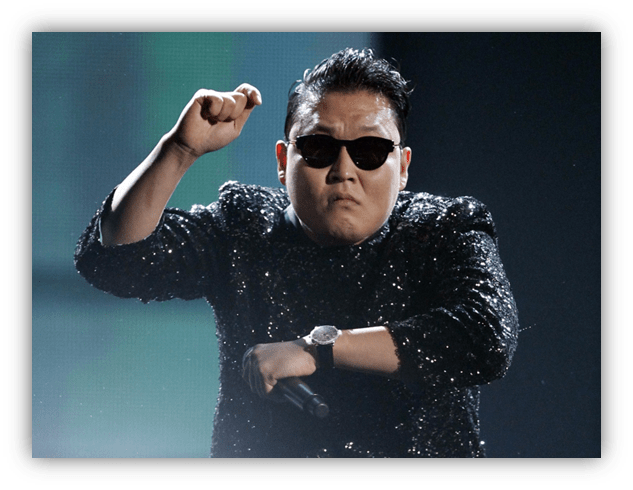 "South Korean artist performing in sunglasses and a glittery outfit."