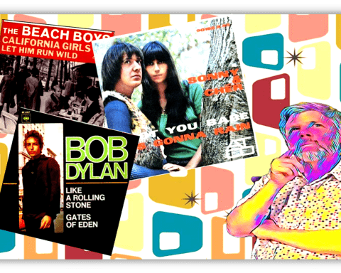 "Collage of iconic 1960s album covers featuring The Beach Boys, Bob Dylan, and Sonny & Cher, set against a retro background."