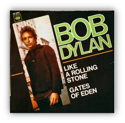 "Bob Dylan album cover featuring 'Like a Rolling Stone' and 'Gates of Eden.'"