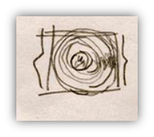 "Abstract sketch of concentric circles on textured paper."