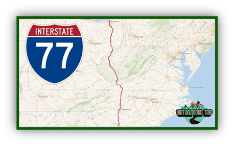 "Map of Interstate 77 highlighting its route through the eastern United States."
