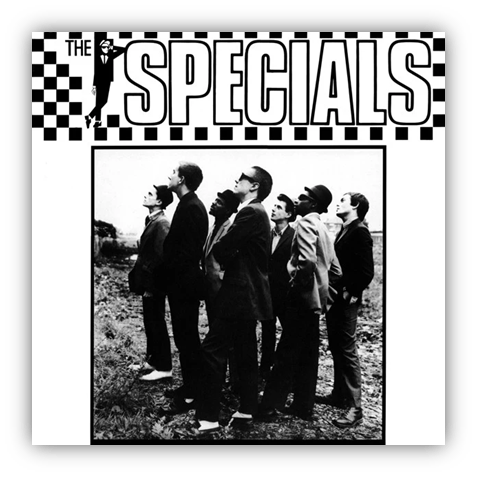 "The Specials band album cover featuring members in suits looking upwards."