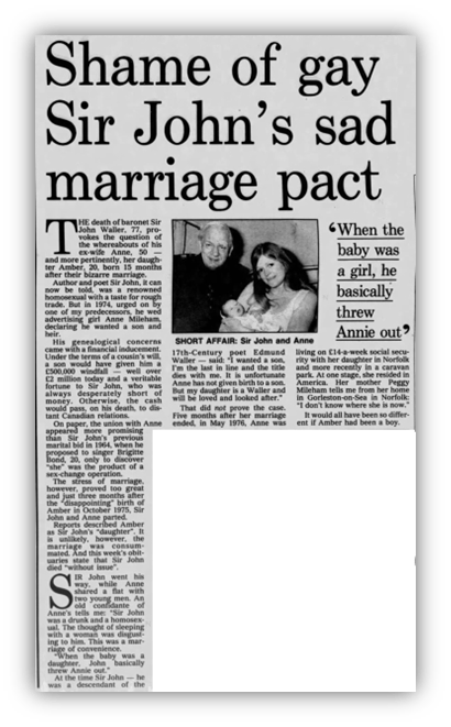 "Newspaper article discussing the marriage pact of Sir John and Anne, highlighting themes of sexuality and societal norms."