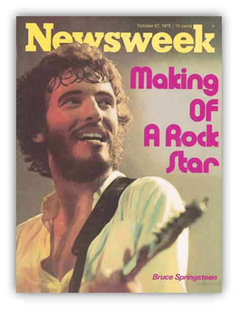 Bruce Springsteen featured on the cover of Newsweek, October 27, 1975, titled "Making Of A Rock Star."