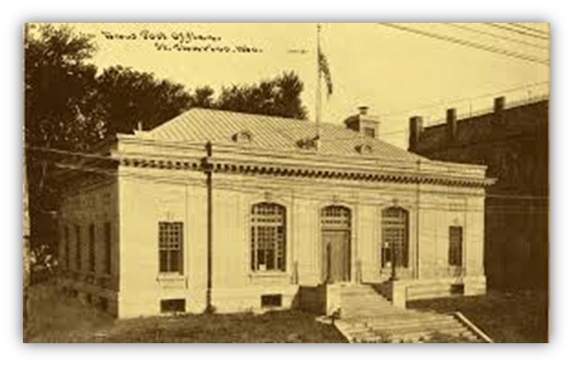 Historic post office building in Lawrence, Kansas, featuring classic architecture.