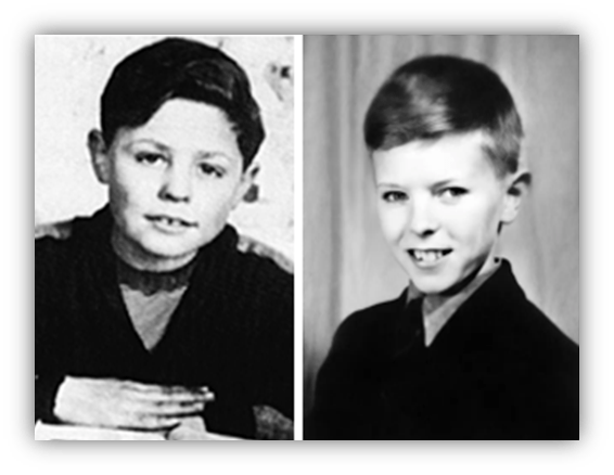 Two black-and-white portraits of young boys, showcasing their childhood expressions and hairstyles.