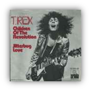 "Album cover of T. Rex's 'Children of the Revolution' featuring Marc Bolan with guitar."