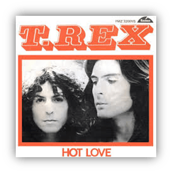 "T. Rex 'Hot Love' single cover featuring the band members."