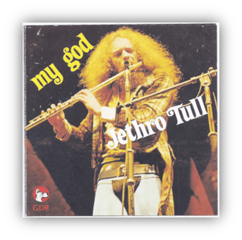 Album cover of "My God" by Jethro Tull featuring a flutist with curly hair.