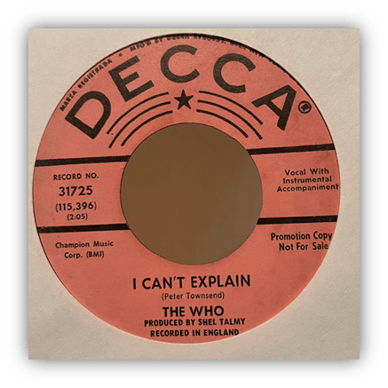Alt text: "The Who's 'I Can't Explain' vinyl record on Decca label."