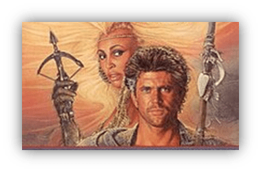 "Fantasy movie poster featuring a warrior and a powerful woman against a vibrant backdrop."