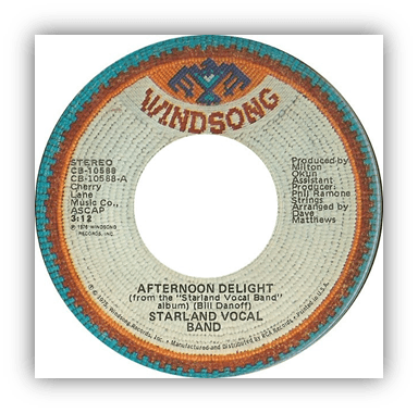 "Starland Vocal Band 'Afternoon Delight' vinyl record label, Windsong."