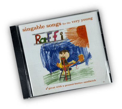 "CD cover of 'Singable Songs for the Very Young' by Raffi, featuring colorful childlike artwork."