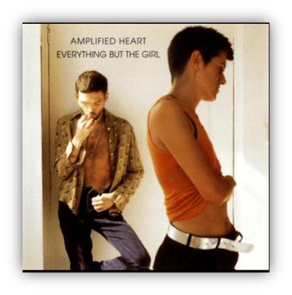 "Everything But The Girl's 'Amplified Heart' album cover featuring two figures in casual attire."
