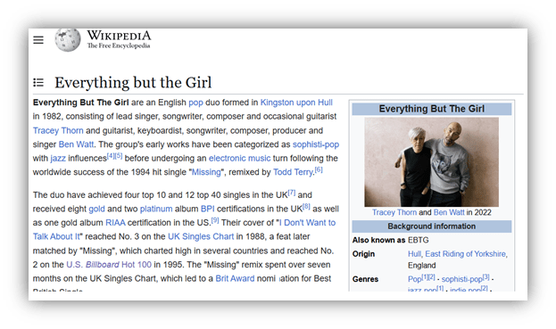 "Everything But The Girl duo Tracey Thorn and Ben Watt in 2022."