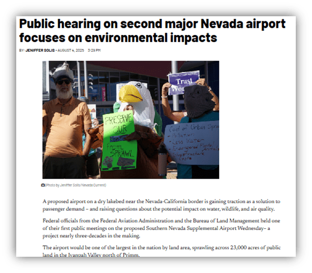 Public hearing on Nevada airport project addressing environmental concerns and community impact.