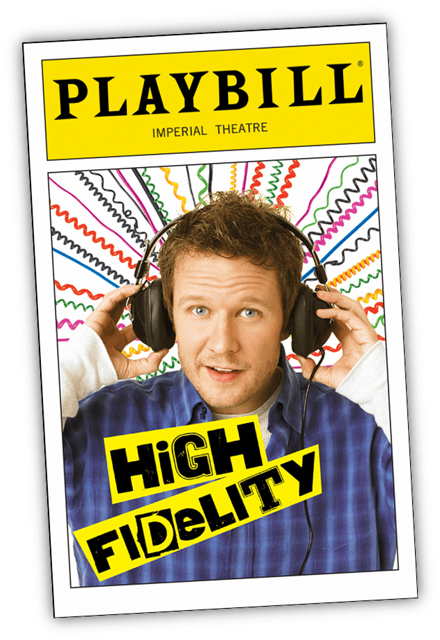 "High Fidelity playbill featuring a man in headphones at the Imperial Theatre."