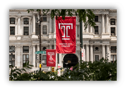 "Temple University Center City Campus banners in Philadelphia."