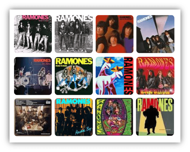 Collage of various Ramones album covers and band photos.