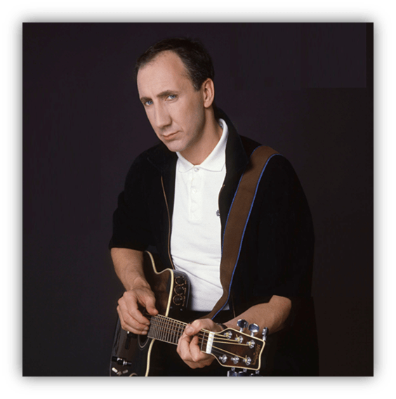 Musician playing guitar, dressed in a black jacket and white polo shirt.