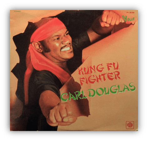"Album cover of 'Kung Fu Fighter' by Carl Douglas featuring a dynamic pose and bold colors."