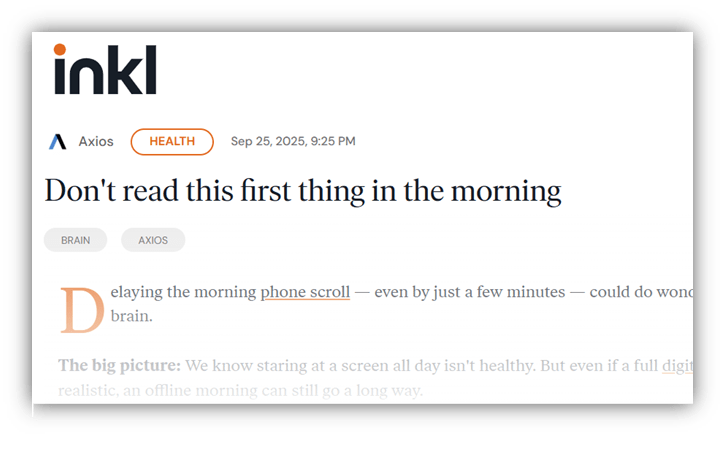 "Article on the benefits of delaying phone use in the morning for better mental health."
