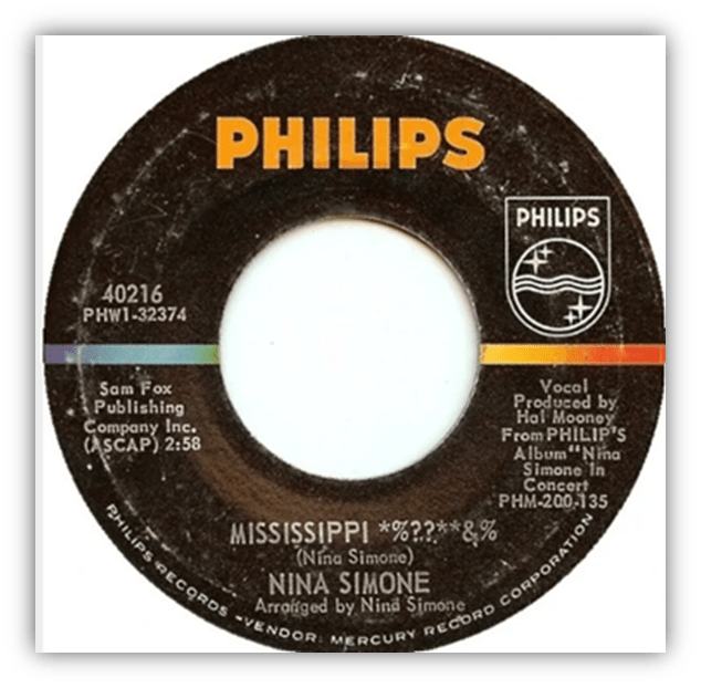 "Vinyl record of 'Mississippi' by Nina Simone on Philips label."