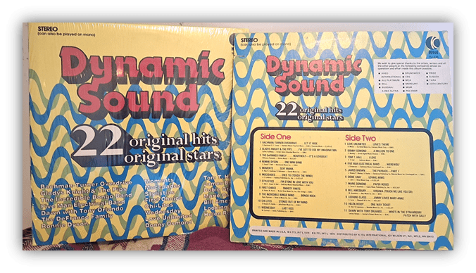 "Dynamic Sound vinyl album featuring 22 original hits by various artists."