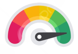"Colorful speedometer gauge indicating performance levels."