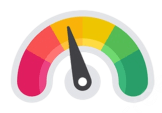 "Colorful speedometer icon indicating performance levels."