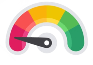 "Colorful speedometer icon indicating performance levels."