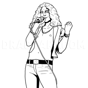 "Line art illustration of a singer performing with a microphone."