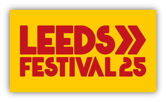 "Leeds Festival 25 logo on a yellow background."
