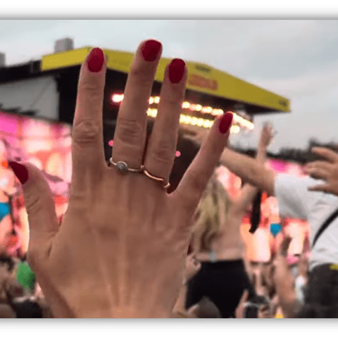 "Audience enjoying a live concert with raised hands and vibrant stage lights."