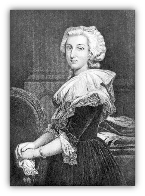 Portrait of a woman in 18th-century fashion, featuring a lace collar and elegant hairstyle.