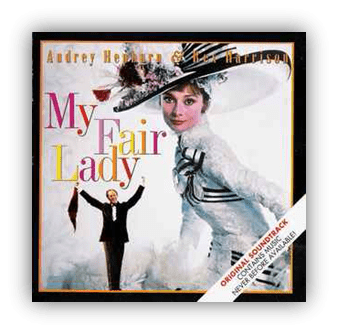Alt text: "My Fair Lady original soundtrack album cover featuring Audrey Hepburn and Rex Harrison."