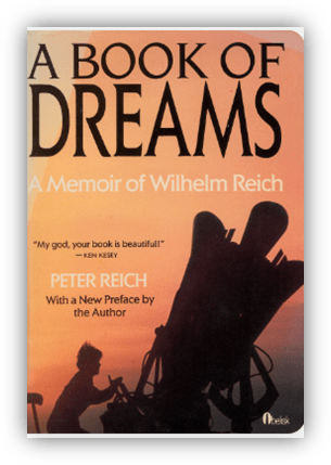 "Cover of 'A Book of Dreams' by Peter Reich, featuring a silhouette against a sunset."