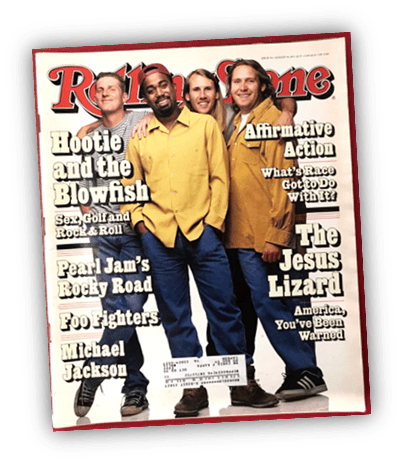 "Rolling Stone magazine cover featuring Hootie and the Blowfish and articles on music and culture."