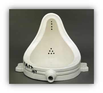 "White urinal sculpture by Marcel Duchamp, titled 'Fountain,' 1917."