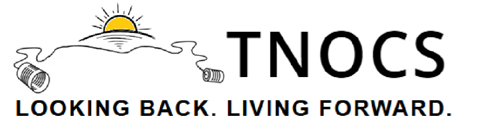 Logo of TNOCS with the tagline "Looking Back. Living Forward." featuring a sun illustration.